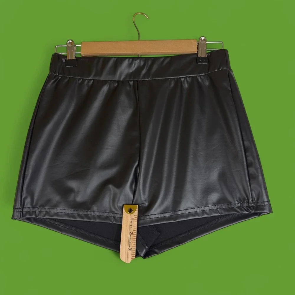 SHEIN Black Faux Leather Shorts High Waisted Edgy Streetwear Size L